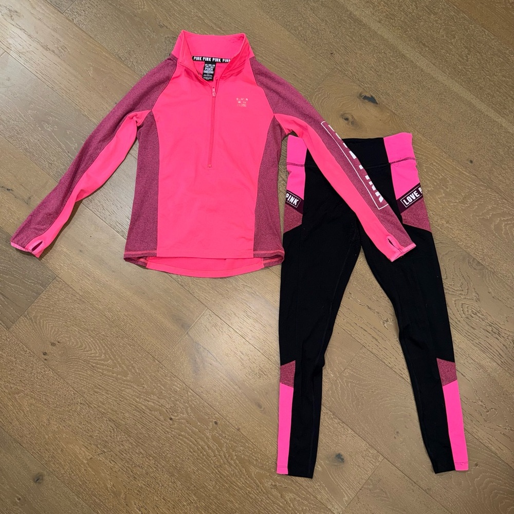 PINK Victoria's Secret Hot Pink & Black‎ Active Set